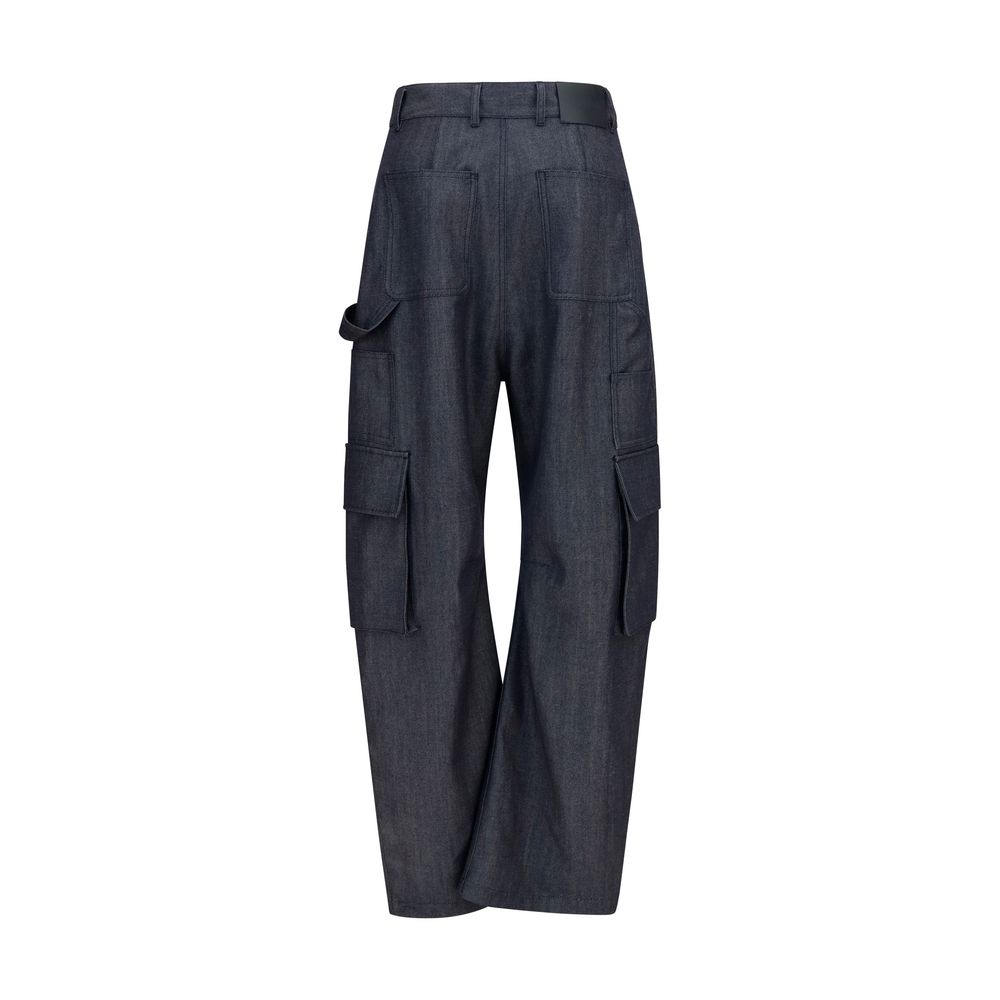 Cargo Pants by Balenciaga for women in denim & wool blue & print features an urban chic oversized with a mid rise and long, creating a urban chic aesthetic for "Moon Behind the Hill".