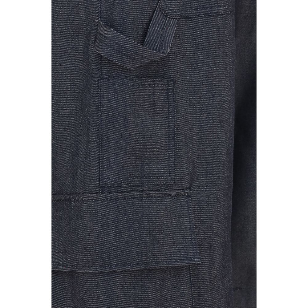 Cargo Pants by Balenciaga for women in denim & wool blue & print features a sartorial silhouette, showcasing a sophisticated oversized with a refined long and elegant mid rise.