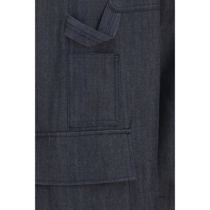 Cargo Pants by Balenciaga for women in denim & wool blue & print features a sartorial silhouette, showcasing a sophisticated oversized with a refined long and elegant mid rise.