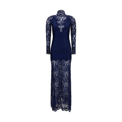 Dress by Rabanne for women in stretch polyamide blue features an eye catching silhouette with a sophisticated high-neck neckline, elegant long-sleeve, and a refined long for a eye catching aesthetic.