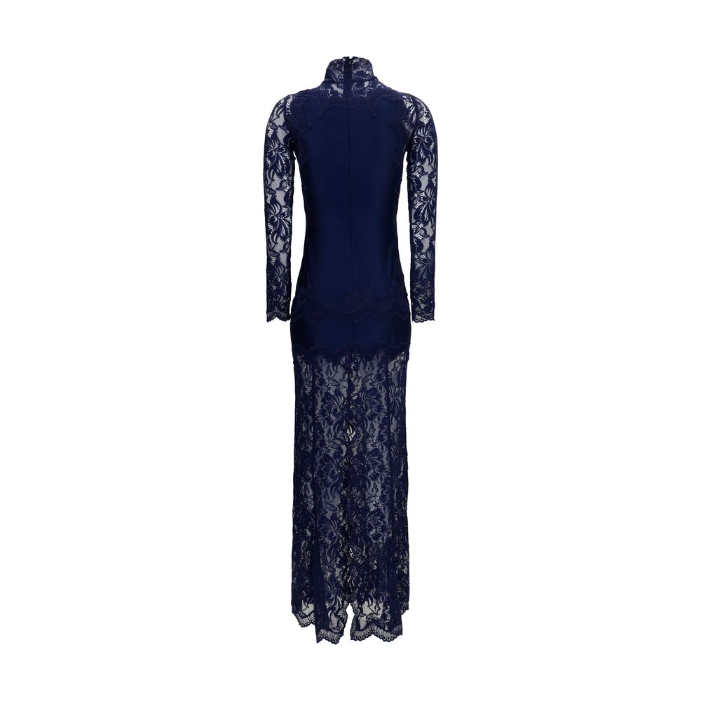 Dress by Rabanne for women in stretch polyamide blue showcases a striking silhouette, elegantly detailed with a , refined high-neck neckline, and a striking long for a striking finish.