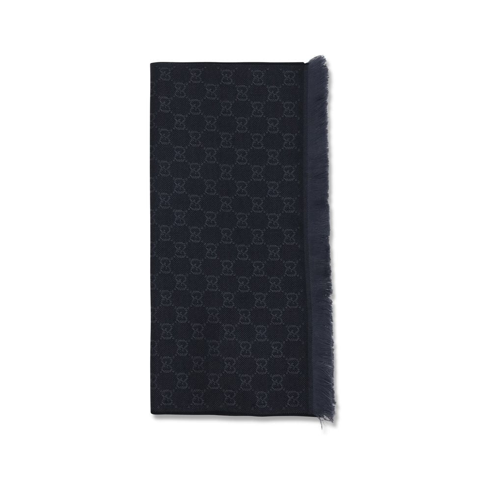 Scarf by Gucci for women in wool black features a timeless silhouette, artfully capturing the essence of the timeless Gg Wool Frayed-Edge Scarf design for a sophisticated look.