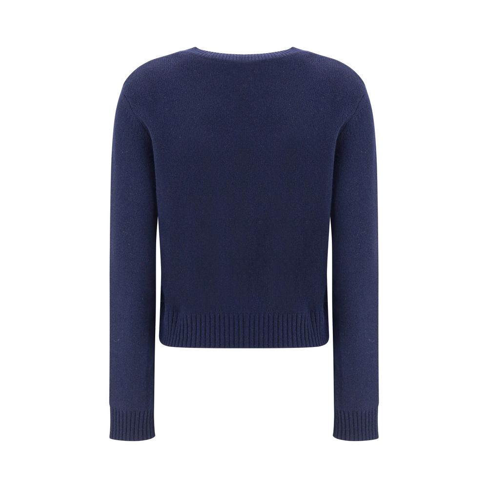 Sweater by Lisa Yang for women in cashmere & capra leather blue showcases a sumptuous silhouette, artfully finished with a sumptuous crew neckline and for a sophisticated, sumptuous look.