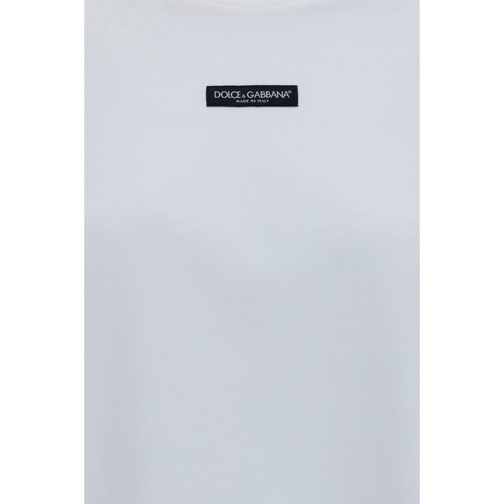 T-Shirt by Dolce & Gabbana for women in cotton white showcases a fashionable silhouette, elegantly detailed with a fashionable and crew neckline for a sophisticated, high-fashion look.