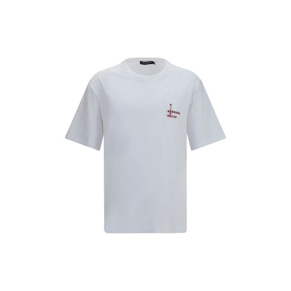 T-Shirt by Dolce & Gabbana for men in cotton white & print showcases a unassuming silhouette, artfully detailed with a refined crew neckline and unassuming short-sleeve for a sophisticated, contemporary look.