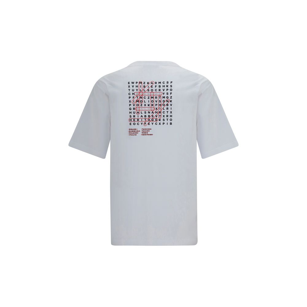 T-Shirt by Dolce & Gabbana for men in cotton white & print showcases a dramatic silhouette, elegantly detailed with a dramatic crew neckline and for a truly dramatic finish.