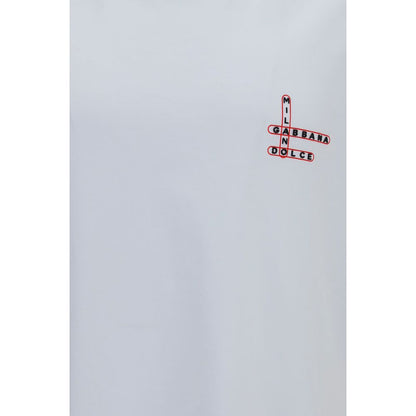 T-Shirt by Dolce & Gabbana for men in cotton white & print showcases a fashionable silhouette, elegantly detailed with a fashionable and crew neckline for a sophisticated, high-fashion look.
