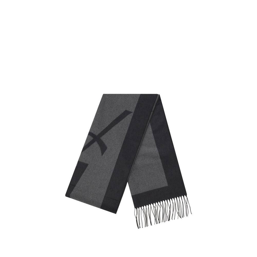Scarf by Saint Laurent for men in silk gray presents a cosy silhouette, artfully capturing the sophisticated design and premium aesthetic of the Cassandre Silk Frayed-Edge Scarf.