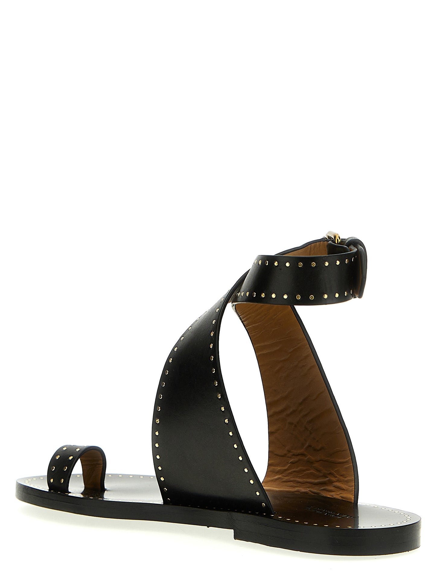 Flat Ankle Strap Flip-Flop Sandals by Isabel Marant for women in calfskin leather black features an effortlessly chic silhouette from the Women's Calfskin Leather Flat Ankle Strap Flip-Flop Sandals collection, showcasing a effortlessly chic flat and elegant .