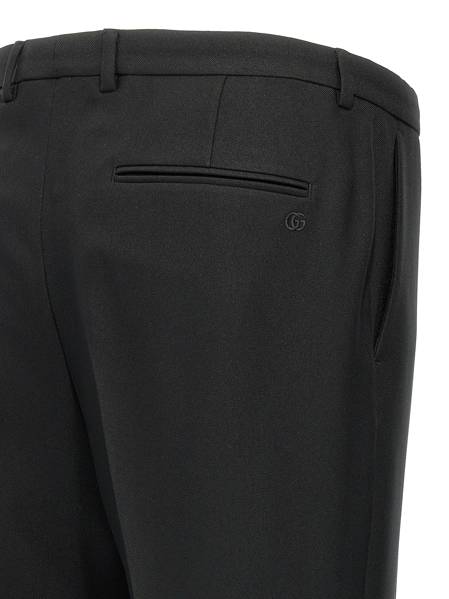 Casual Pants by Gucci for men in polyester twill black features a polished silhouette with a polished , reaching a polished long and finished with a polished .