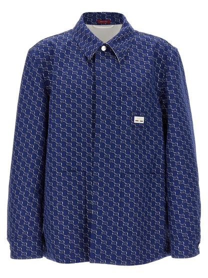 Jacket by Gucci for men in cotton blue, patterned & jacquard presents a impeccable silhouette, showcasing distinct pockets and a impeccable for a sophisticated finish.