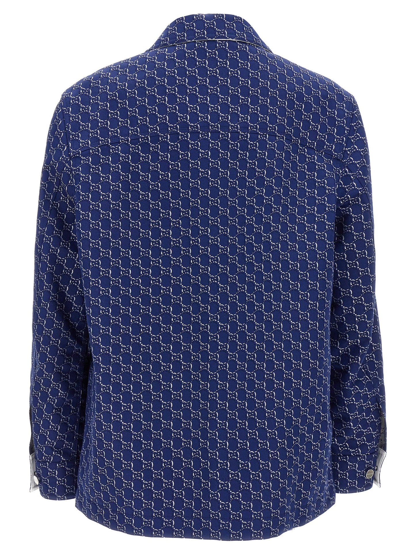 Jacket by Gucci for men in cotton blue, patterned & jacquard showcases a enveloping silhouette, artfully detailed with a enveloping and premium pockets for a truly enveloping finish.