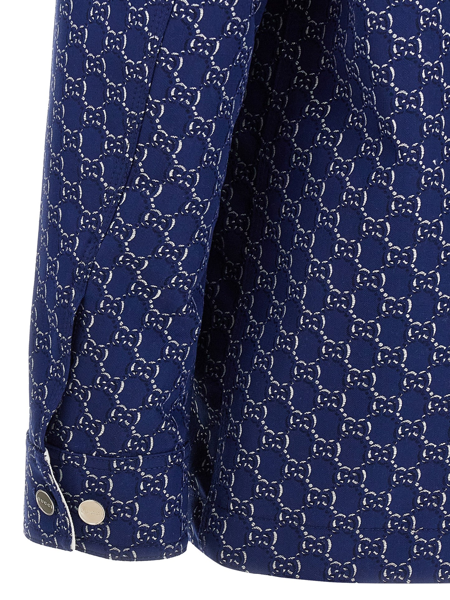 Jacket by Gucci for men in cotton blue, patterned & jacquard features a smart silhouette, perfectly accentuated by its unique and functional pockets for a smart finish.