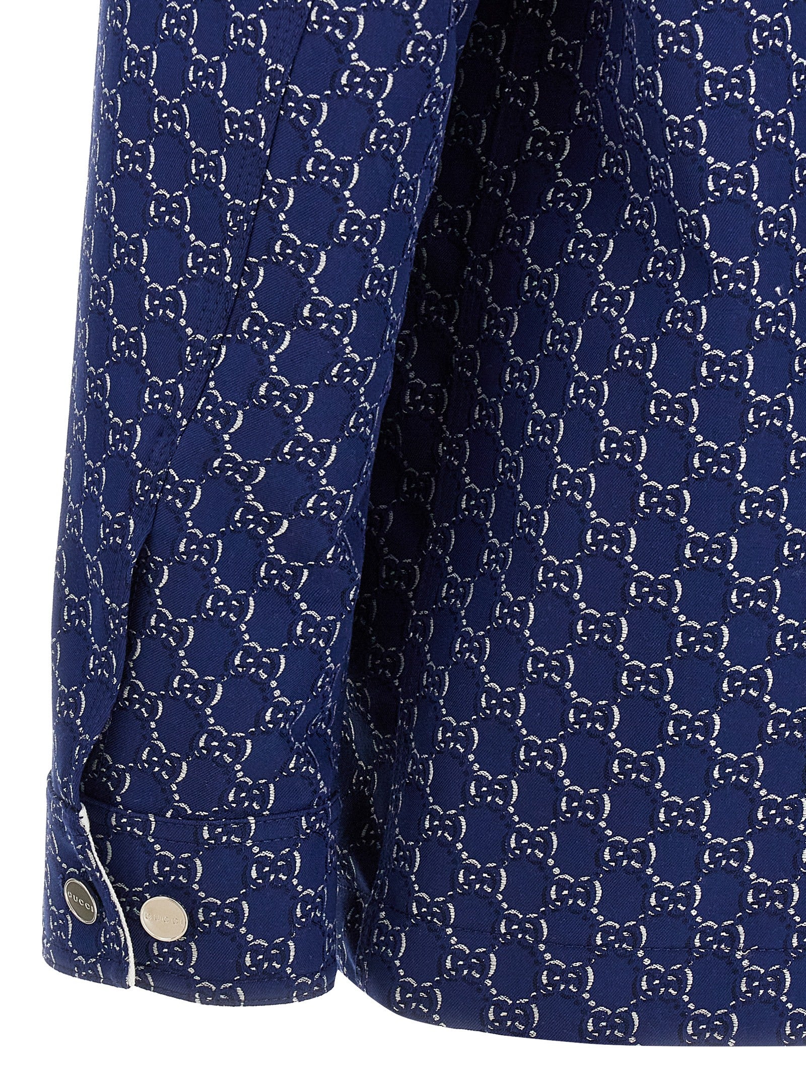 Jacket by Gucci for men in cotton blue, patterned & jacquard features a smart silhouette, perfectly accentuated by its unique and functional pockets for a smart finish.