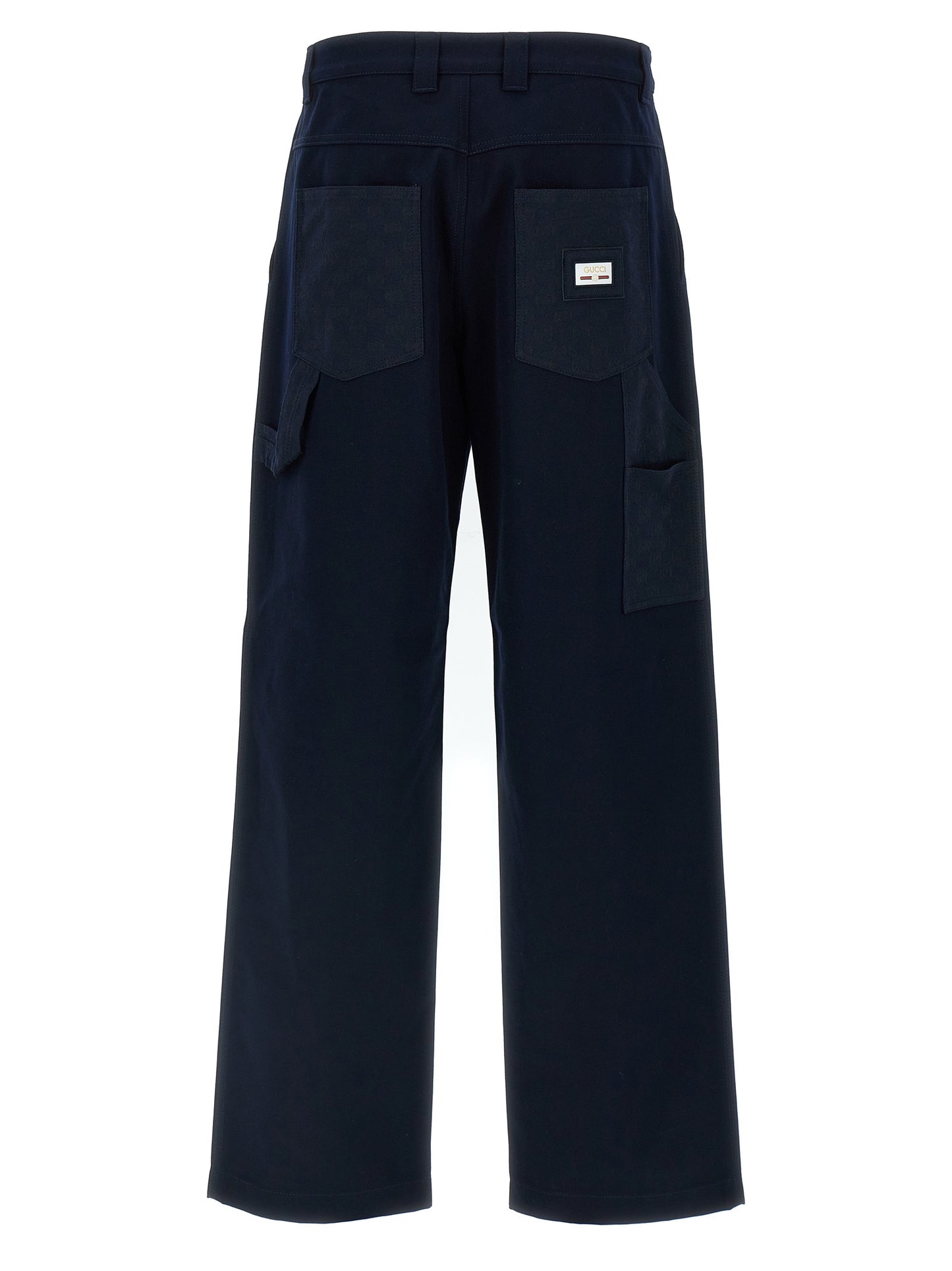 Casual Pants by Gucci for men in cotton blue & signature features a polished silhouette with a polished straight-leg, reaching a polished long and finished with a polished .