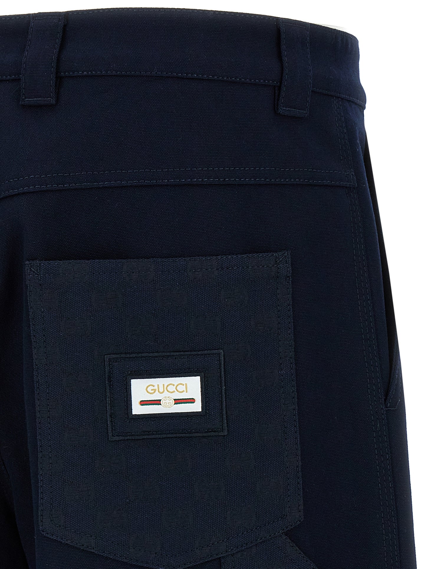 Casual Pants by Gucci for men in cotton blue & signature features an refined tailoring silhouette, showcasing a premium straight-leg with a and long cut for a refined tailoring look.