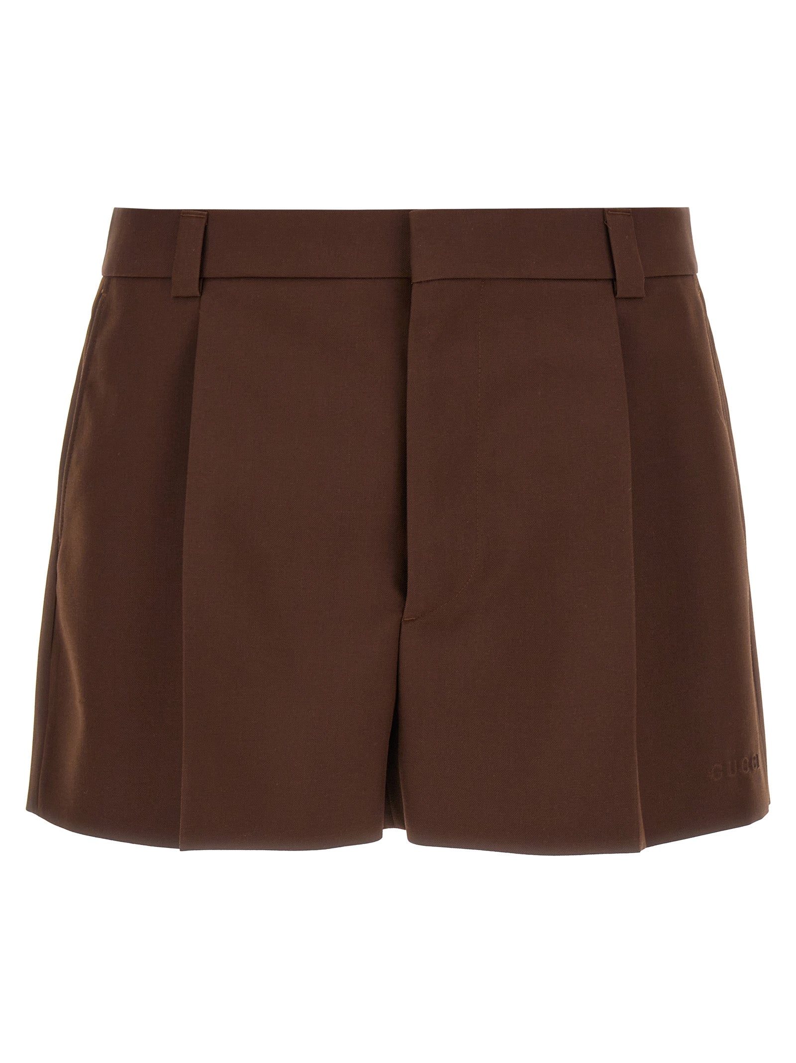 Bermuda Shorts by Gucci for men in wool viscose twill brown presents a sleek silhouette, featuring a sleek with a refined short and a sophisticated .