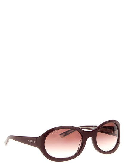 Sunglasses by Gucci for women in bos taurus calf suede leather and gradient & bordeaux featuring an stylish round frame design with a sophisticated finish and high-performance gradient lens.