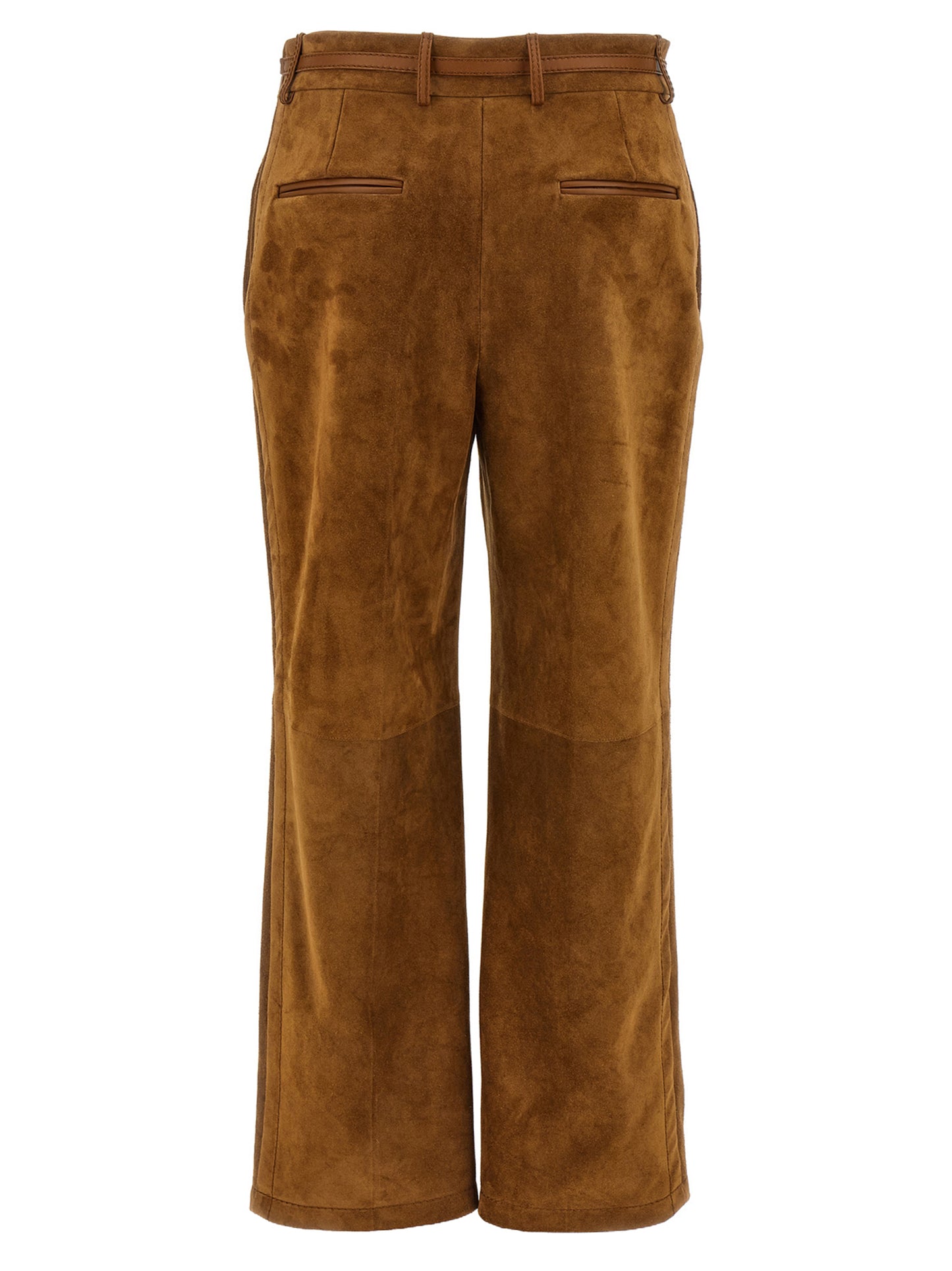 Pants by Gucci for women in bos taurus calf suede leather brown features an understated silhouette, showcasing a sophisticated straight-leg and long with a refined for an understated, polished aesthetic.