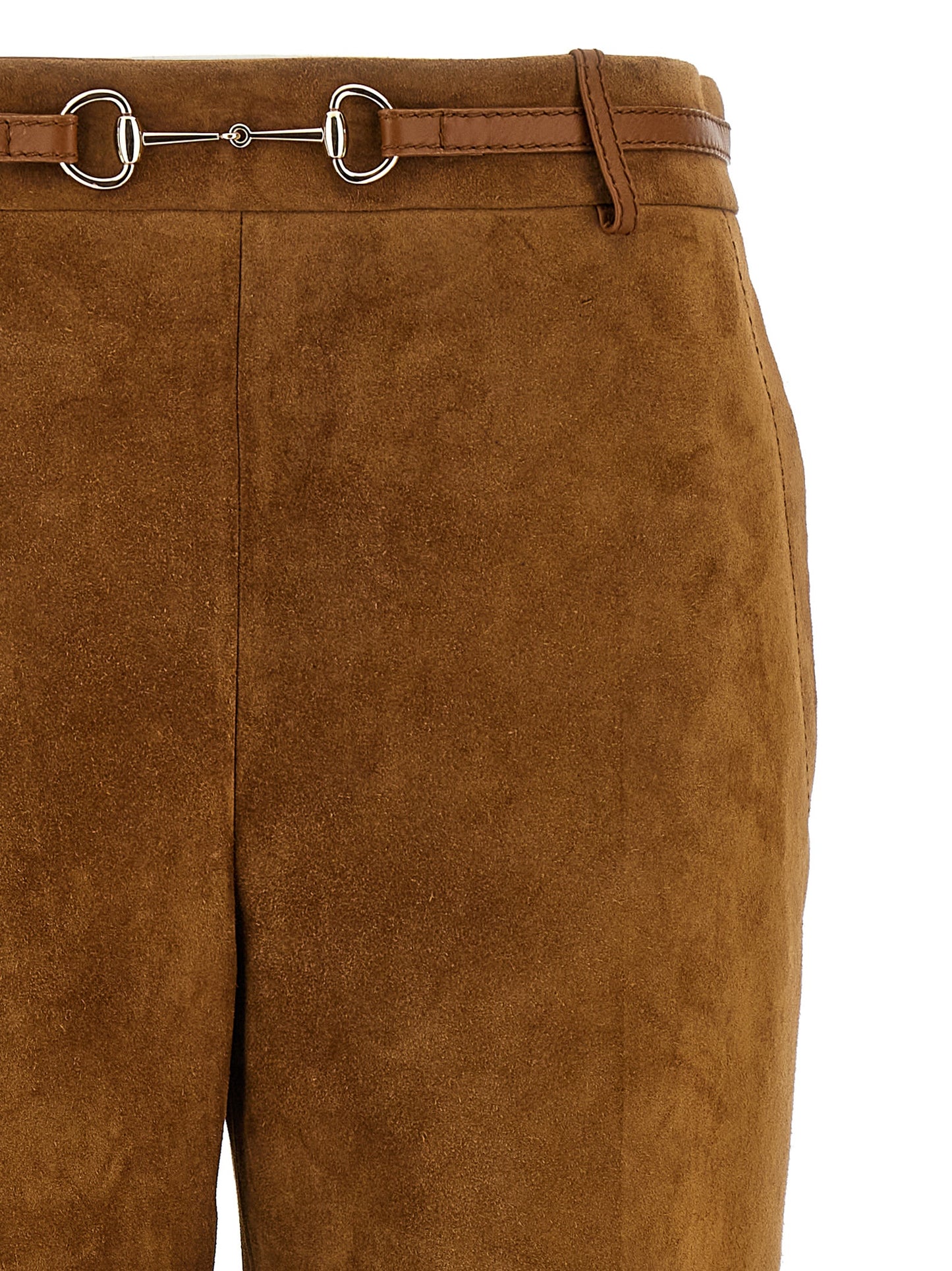 Pants by Gucci for women in bos taurus calf suede leather brown features an on trend silhouette with a and straight-leg cut in an elegant long for a sophisticated look.
