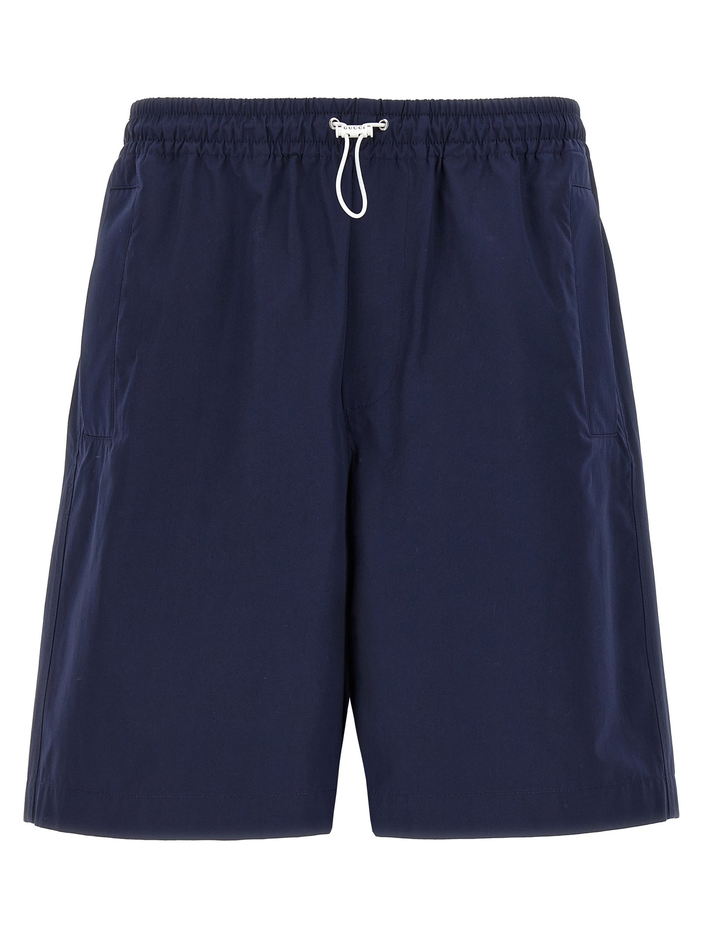 Bermuda Shorts by Gucci for men in cotton blue & signature features an tailored silhouette, showcasing a tailored relaxed-fit with a short and for a sophisticated look.
