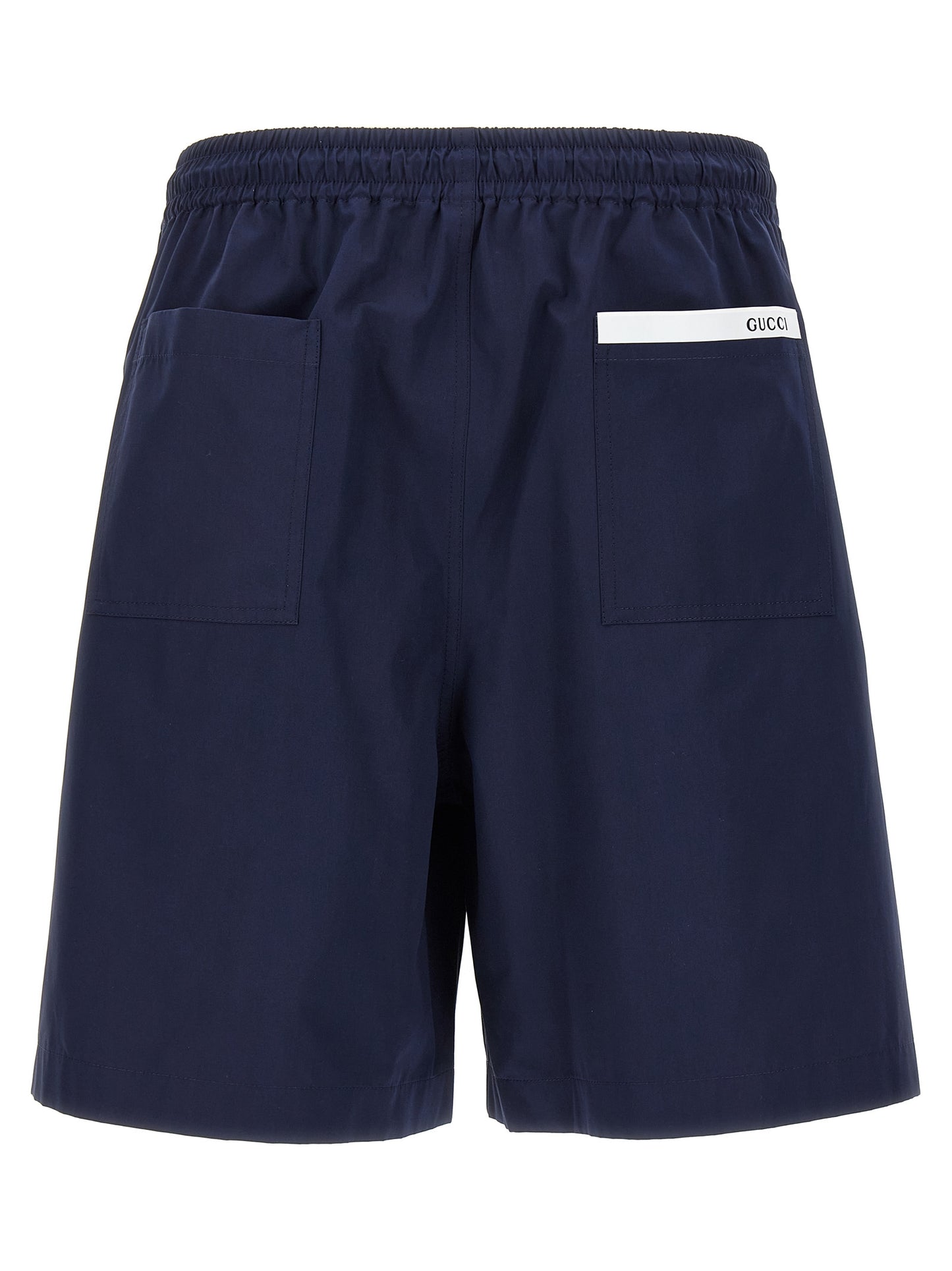 Bermuda Shorts by Gucci for men in cotton blue & signature features an nuanced silhouette, showcasing a nuanced relaxed-fit with a short cut and for a sophisticated, premium finish.