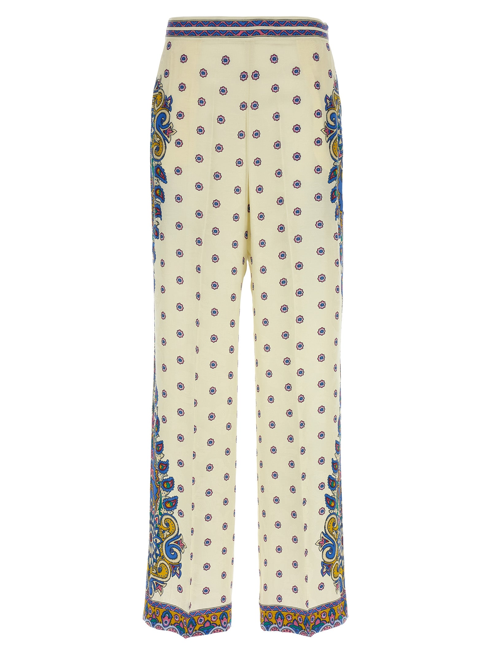 Palazzo Pants by Etro for women in silk & viscose rose, white, patterned, floral, jacquard & print features a refined silhouette with a refined wide, defined by a and a refined long for a refined finish.
