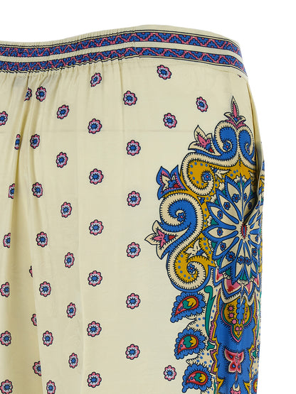 Palazzo Pants by Etro for women in silk & viscose rose, white, patterned, floral, jacquard & print presents a tailored silhouette, showcasing a tailored wide and long cut with a refined for a truly tailored aesthetic.