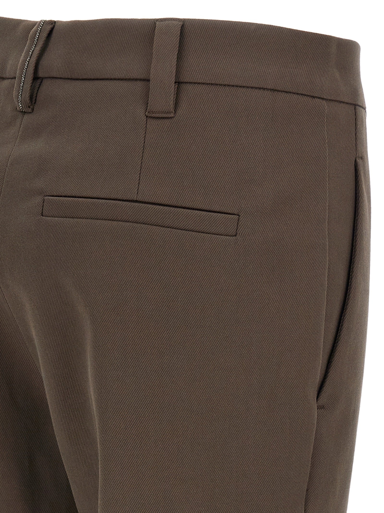 Trousers by Brunello Cucinelli for women in stretch cotton brown & striped features a artisanal silhouette, showcasing a sophisticated straight-leg with a long and for a artisanal finish.
