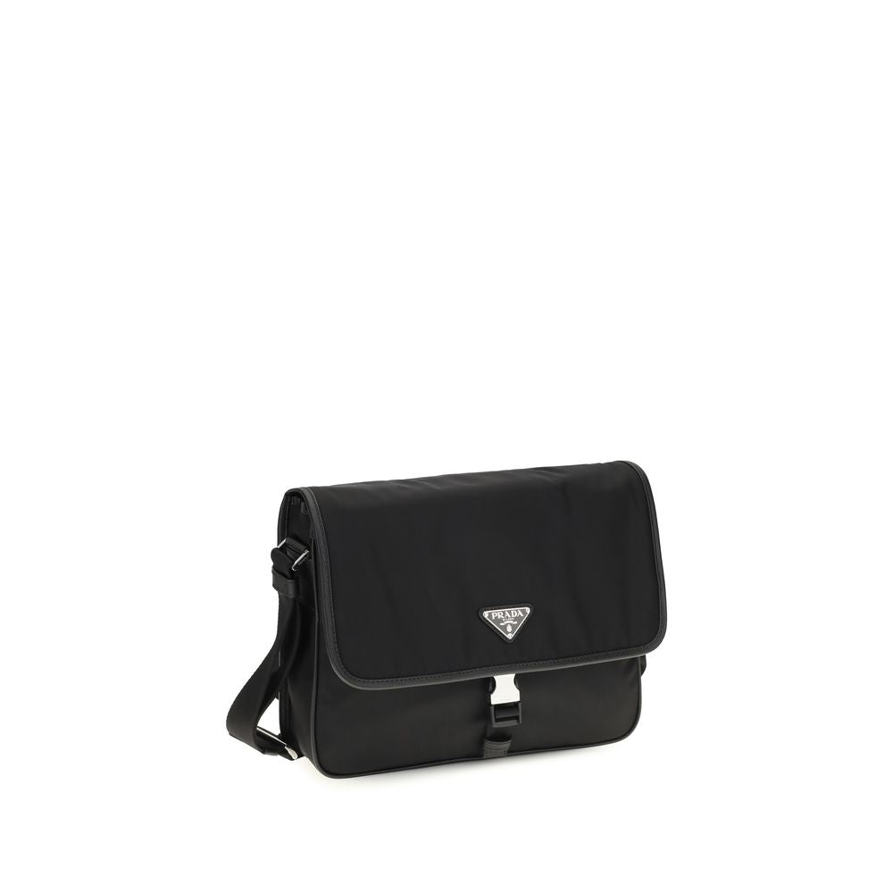 Shoulder Flap Bag by Prada for men in polyamide polyester nylon leather & viscose black & signature presents a versatile silhouette, showcasing a secure snap, flap & zipper and versatile with versatile shoulder-strap & adjustable-strap for a sophisticated look.
