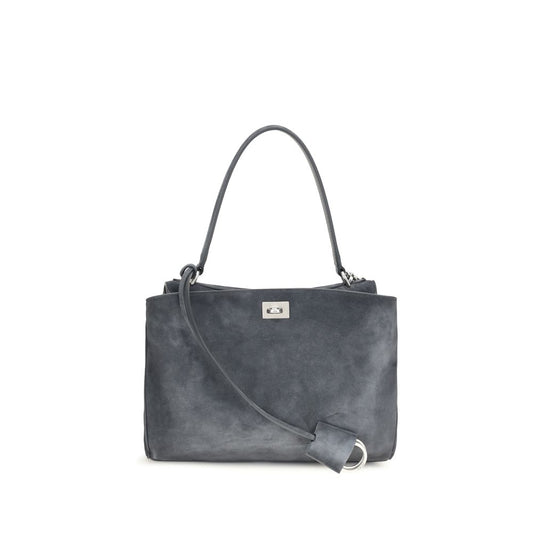 Handbag by Balenciaga for women in bio-acetate & bos taurus suede calfskin leather gray & silver features a contemporary silhouette, showcasing a secure , ample built-in-compartments & external-pockets, and contemporary shoulder-strap & handle for a sophisticated look.