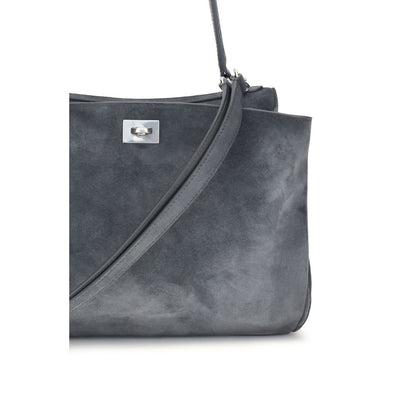 Handbag by Balenciaga for women in bio-acetate & bos taurus suede calfskin leather gray & silver features a refined silhouette, showcasing a secure , organized built-in-compartments & external-pockets, and versatile shoulder-strap & handle for a refined finish.
