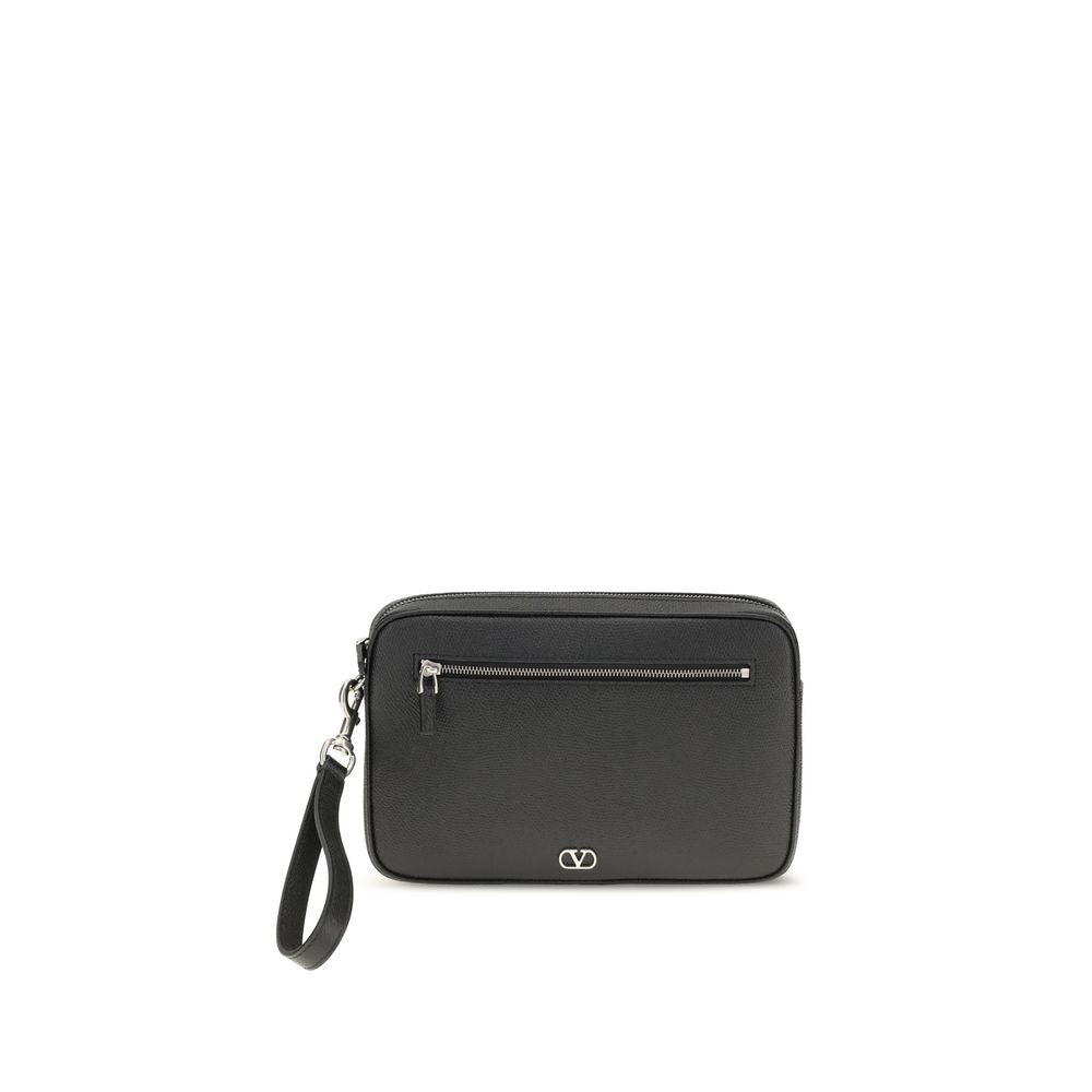 Pouch Handbag by Valentino Garavani for unisex in bos taurus calf leather black & signature presents a ornamental silhouette, showcasing a secure zipper, ample , and versatile wristlet for a ornamental finish.