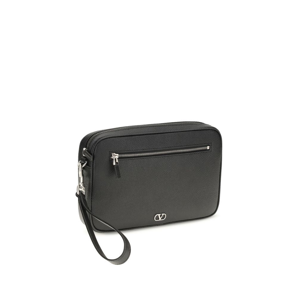 Pouch Handbag by Valentino Garavani for unisex in bos taurus calf leather black & signature features an refined silhouette, showcasing a secure zipper, ample , and versatile wristlet for a sophisticated refined aesthetic.