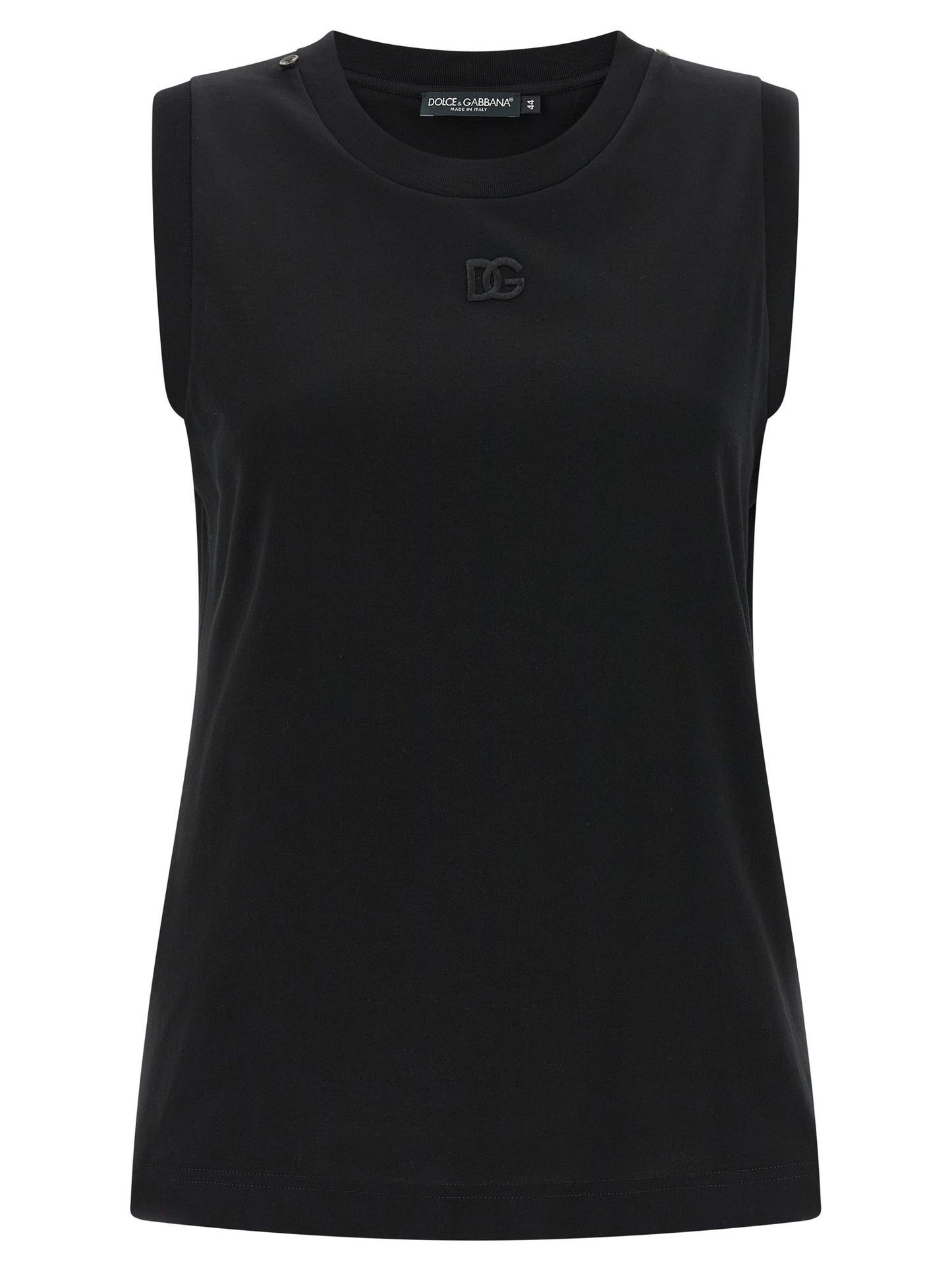 T-Shirt by Dolce & Gabbana for women in cotton & silk black & print showcases a fashionable silhouette, elegantly detailed with a fashionable and crew neckline for a sophisticated, high-fashion look.