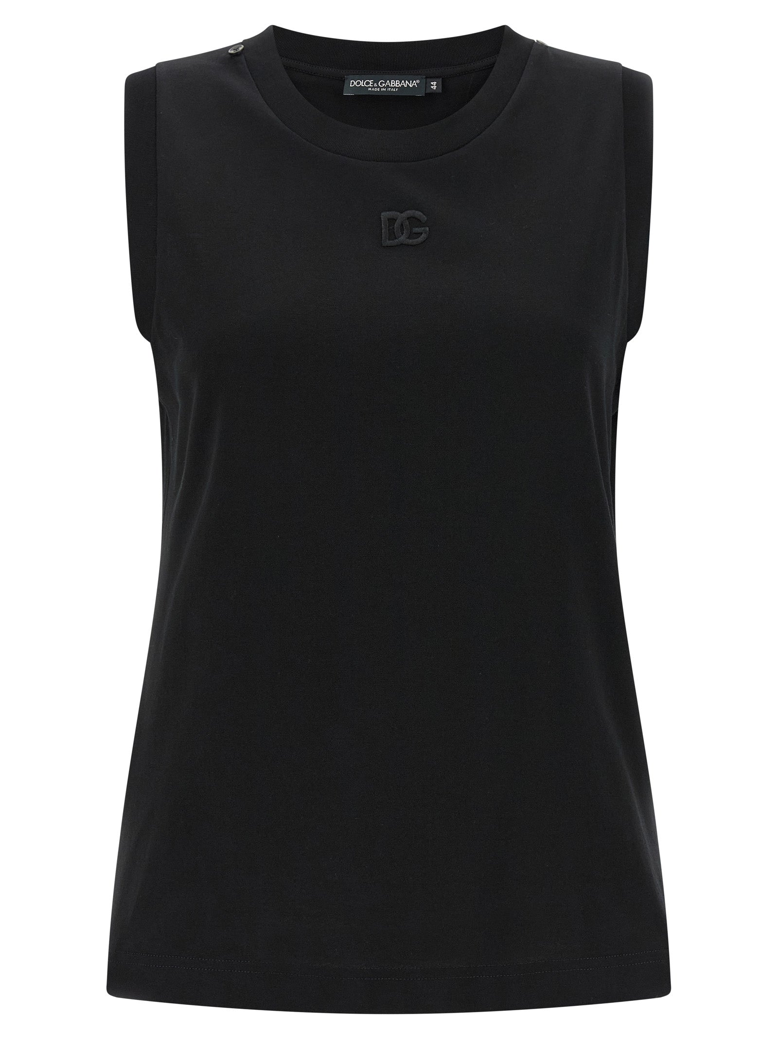 T-Shirt by Dolce & Gabbana for women in cotton & silk black & print showcases a fashionable silhouette, elegantly detailed with a fashionable and crew neckline for a sophisticated, high-fashion look.