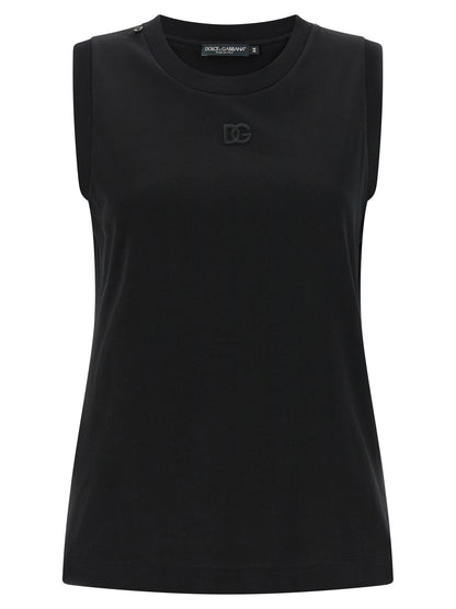 T-Shirt by Dolce & Gabbana for women in cotton & silk black & print showcases a fashionable silhouette, elegantly detailed with a fashionable and crew neckline for a sophisticated, high-fashion look.