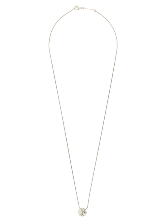 Necklace by Rick Owens for women in canvas & virgin wool palladium, silver & signature features an resplendent silhouette, showcasing a sophisticated chain pendant statement necklace design from the Orb Women's Palladium Brass & Crystal Necklace collection for a resplendent finish.