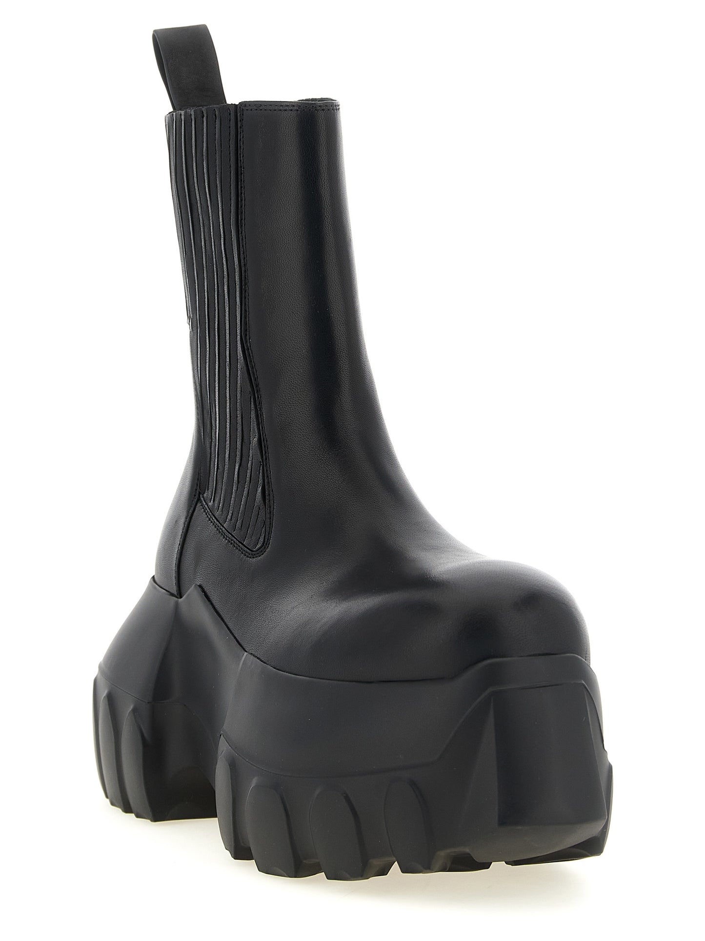 Platform Ankle Strap Boots by Rick Owens for women in ramie & leather black features an high-performance silhouette, showcasing the sophisticated design of the Essence Women's Ramie & Leather Platform Ankle Strap Boots with a platform and a refined .
