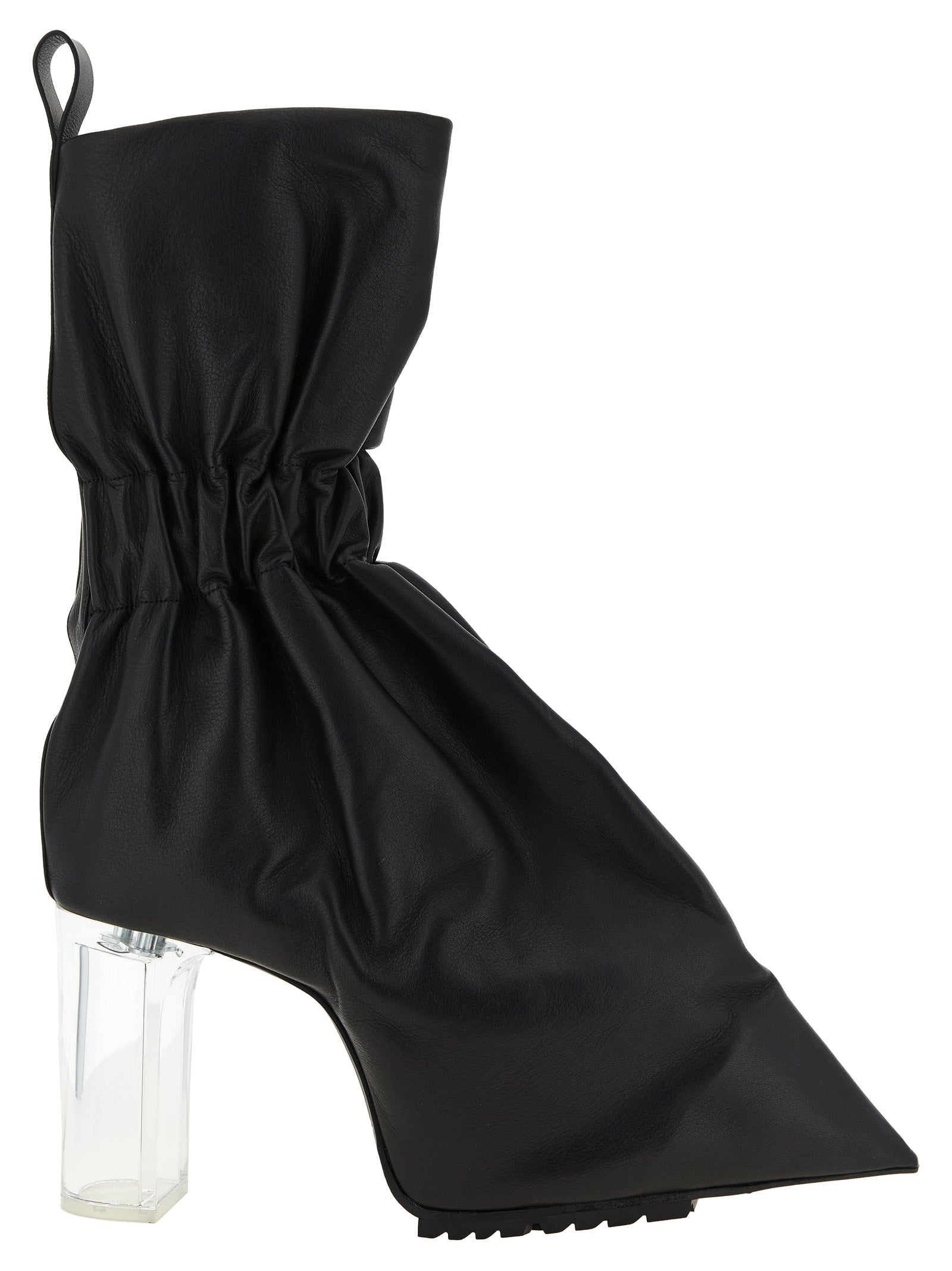 Ankle Boots by Rick Owens for women in bos taurus calfskin leather & plexiglass black & natural features an dynamic silhouette, showcasing the dynamic Women's Bos Taurus Calfskin Leather & Plexiglass Ankle Boots design with its distinctive and elegant pointed toe style.