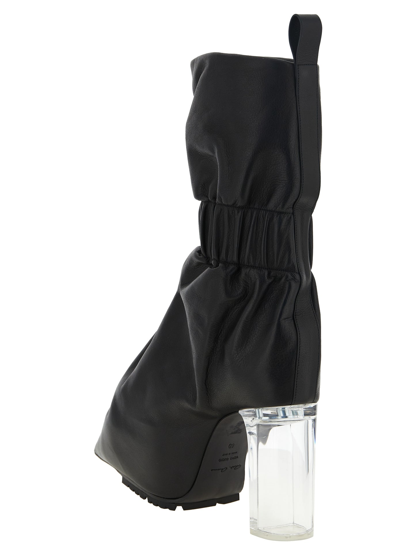 Ankle Boots by Rick Owens for women in bos taurus calfskin leather & plexiglass black & natural features an enchanting design from the Women's Bos Taurus Calfskin Leather & Plexiglass Ankle Boots collection, highlighting a enchanting and pointed toe style for a refined look.