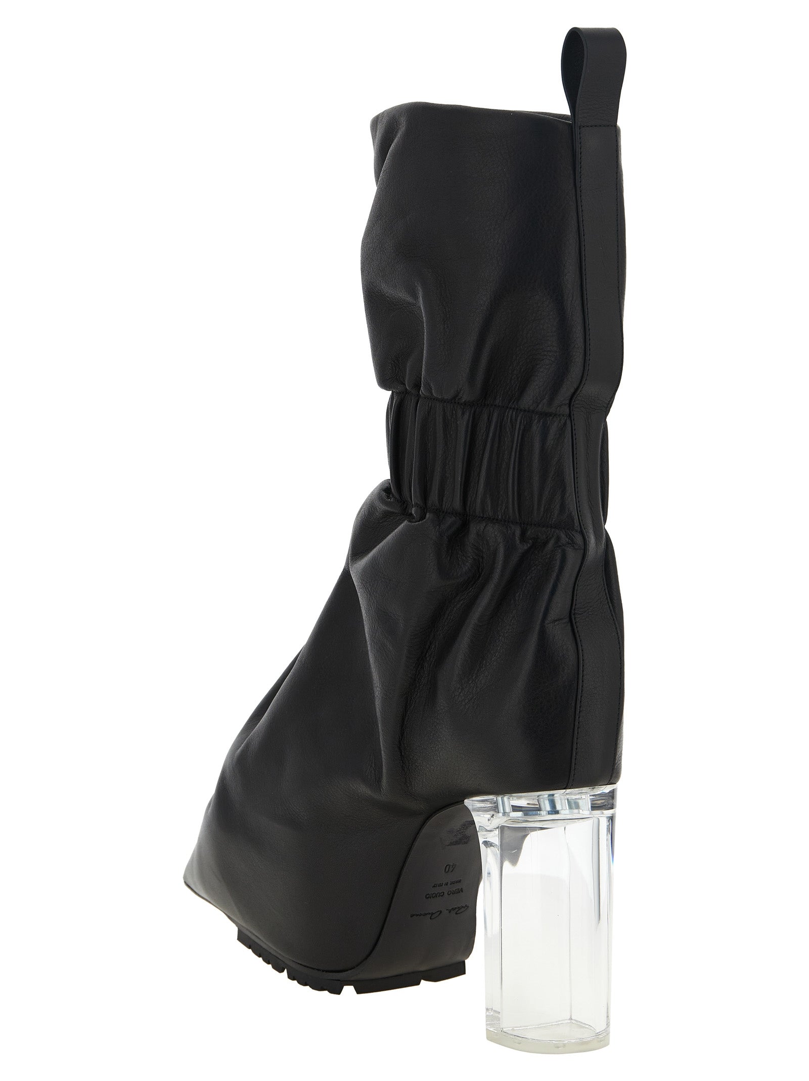 Ankle Boots by Rick Owens for women in bos taurus calfskin leather & plexiglass black & natural features an enchanting design from the Women's Bos Taurus Calfskin Leather & Plexiglass Ankle Boots collection, highlighting a enchanting and pointed toe style for a refined look.
