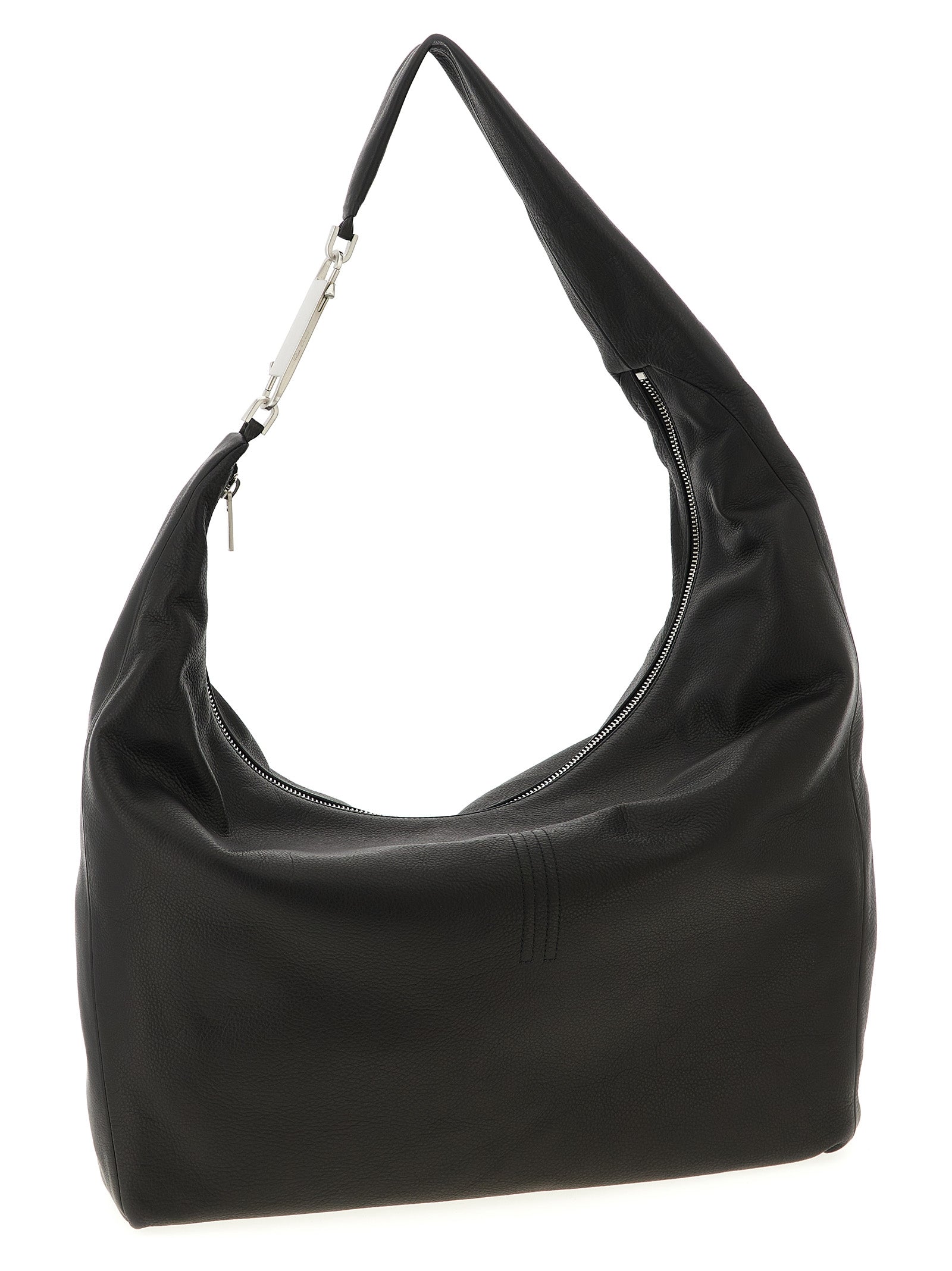 Shoulder Bag by Rick Owens for women in calfskin leather black features a effortless sophistication silhouette, secured by a snap, zipper & hook with ample and versatile shoulder-strap & handle for a effortless sophistication finish.