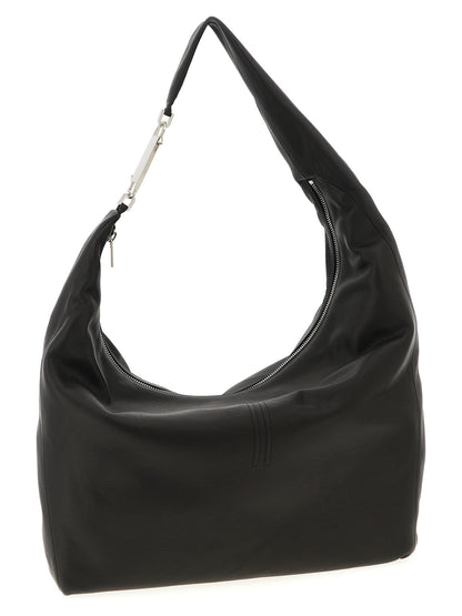 Shoulder Bag by Rick Owens for women in calfskin leather black features a effortless sophistication silhouette, secured by a snap, zipper & hook with ample and versatile shoulder-strap & handle for a effortless sophistication finish.
