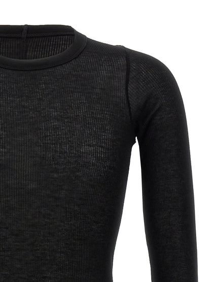 T-Shirt by Rick Owens for men in silk & viscose black showcases a unassuming silhouette, artfully detailed with a refined crew neckline and unassuming for a sophisticated, contemporary look.
