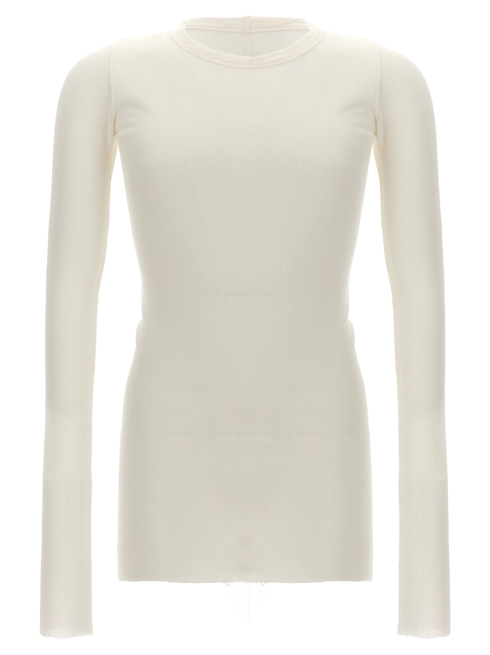 T-Shirt by Rick Owens for men in silk & viscose white showcases a unassuming silhouette, artfully detailed with a refined crew neckline and unassuming for a sophisticated, contemporary look.