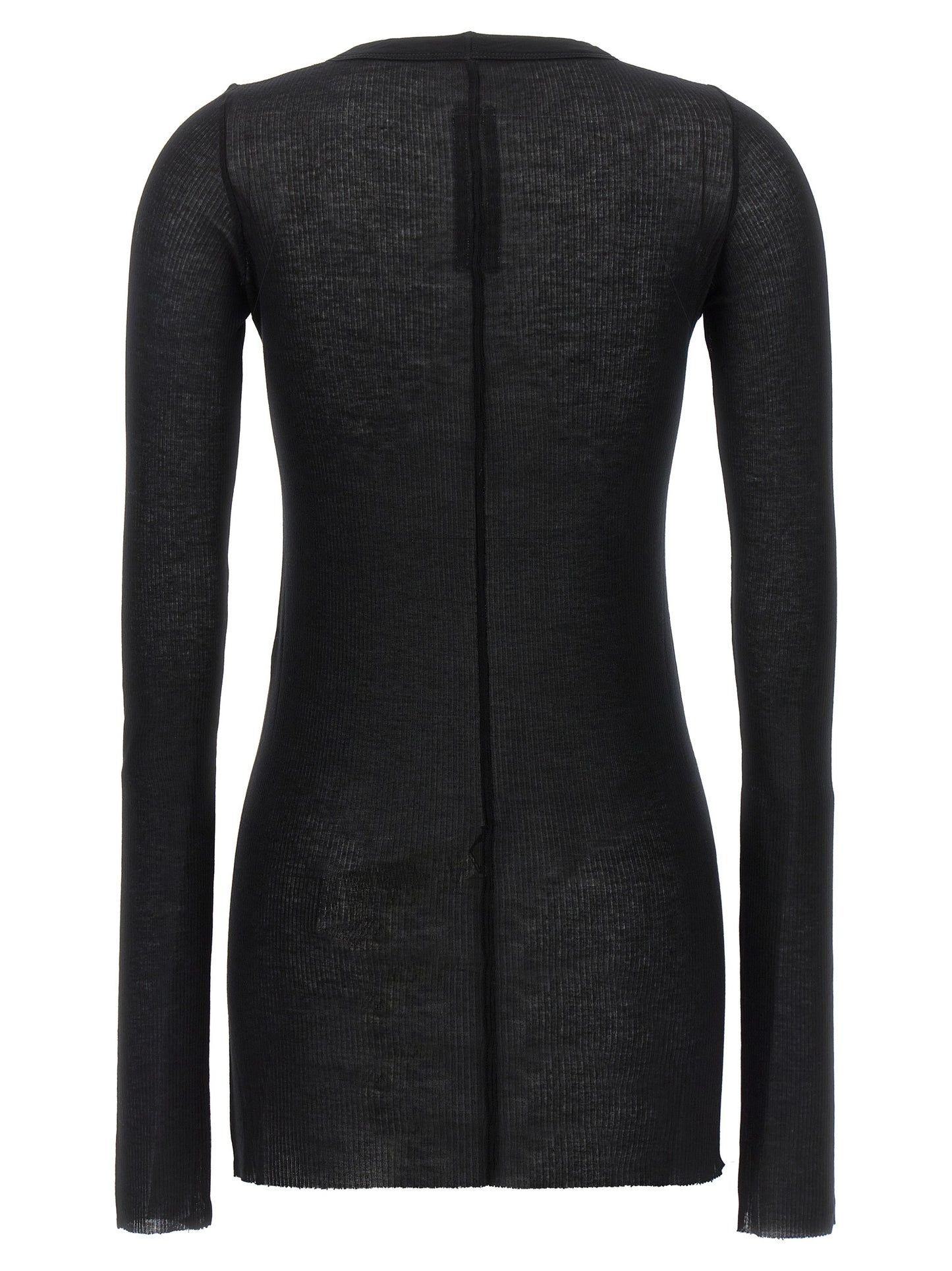 T-Shirt by Rick Owens for women in silk & viscose black showcases a fashionable silhouette, elegantly detailed with a fashionable and crew neckline for a sophisticated, high-fashion look.