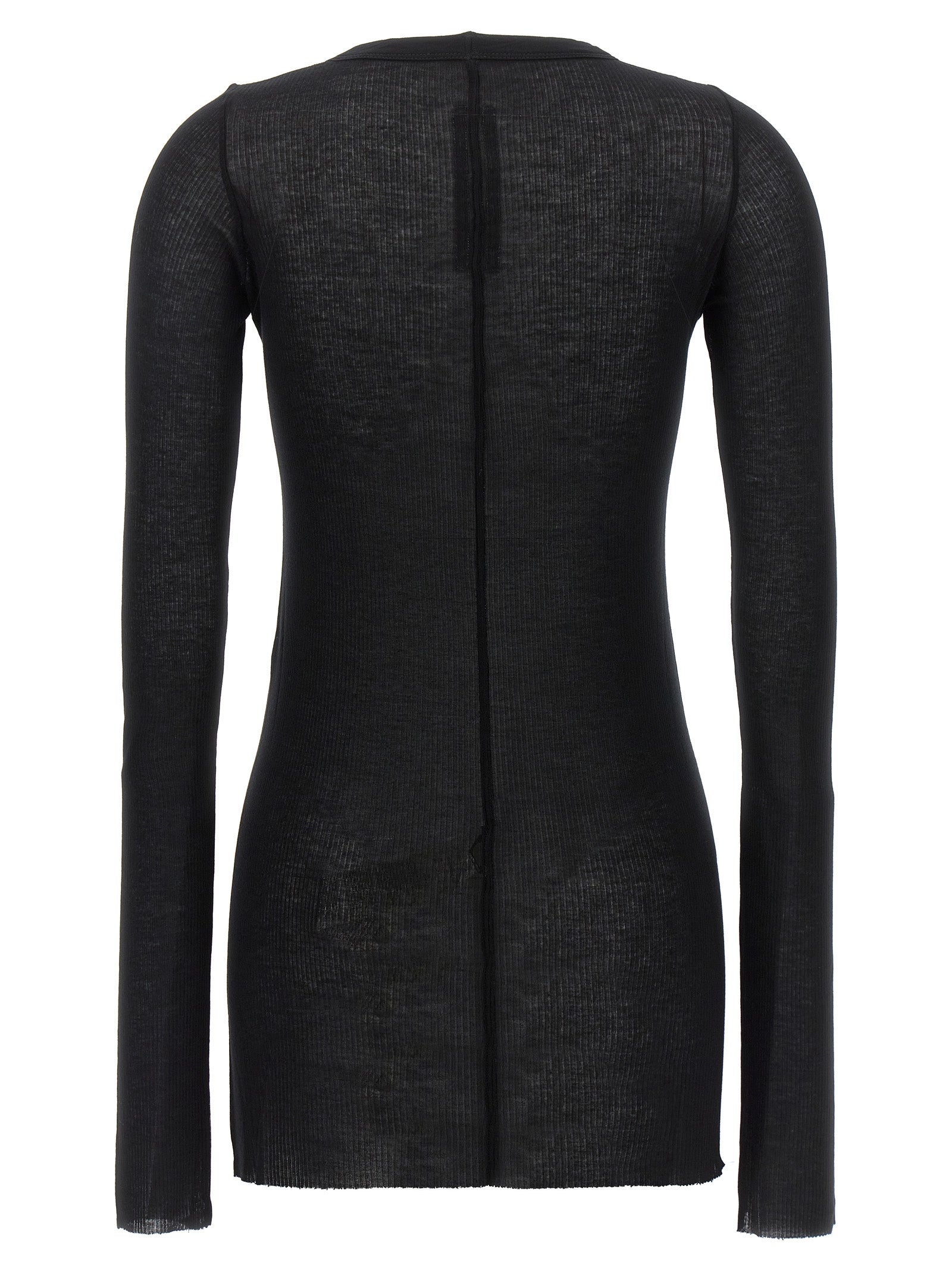 T-Shirt by Rick Owens for women in silk & viscose black showcases a fashionable silhouette, elegantly detailed with a fashionable and crew neckline for a sophisticated, high-fashion look.
