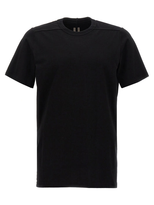 T-Shirt by Rick Owens for men in cotton black showcases a dramatic silhouette, elegantly detailed with a dramatic crew neckline and short-sleeve for a truly dramatic finish.