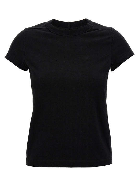 T-Shirt by Rick Owens for women in cotton black showcases a dramatic silhouette, elegantly detailed with a dramatic crew neckline and short-sleeve for a truly dramatic finish.